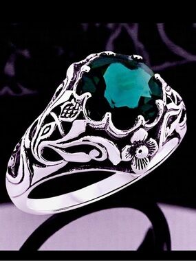 NIB London Blue Sim. Topaz Scottish Thistle Ring, 925 Sterling US size 9